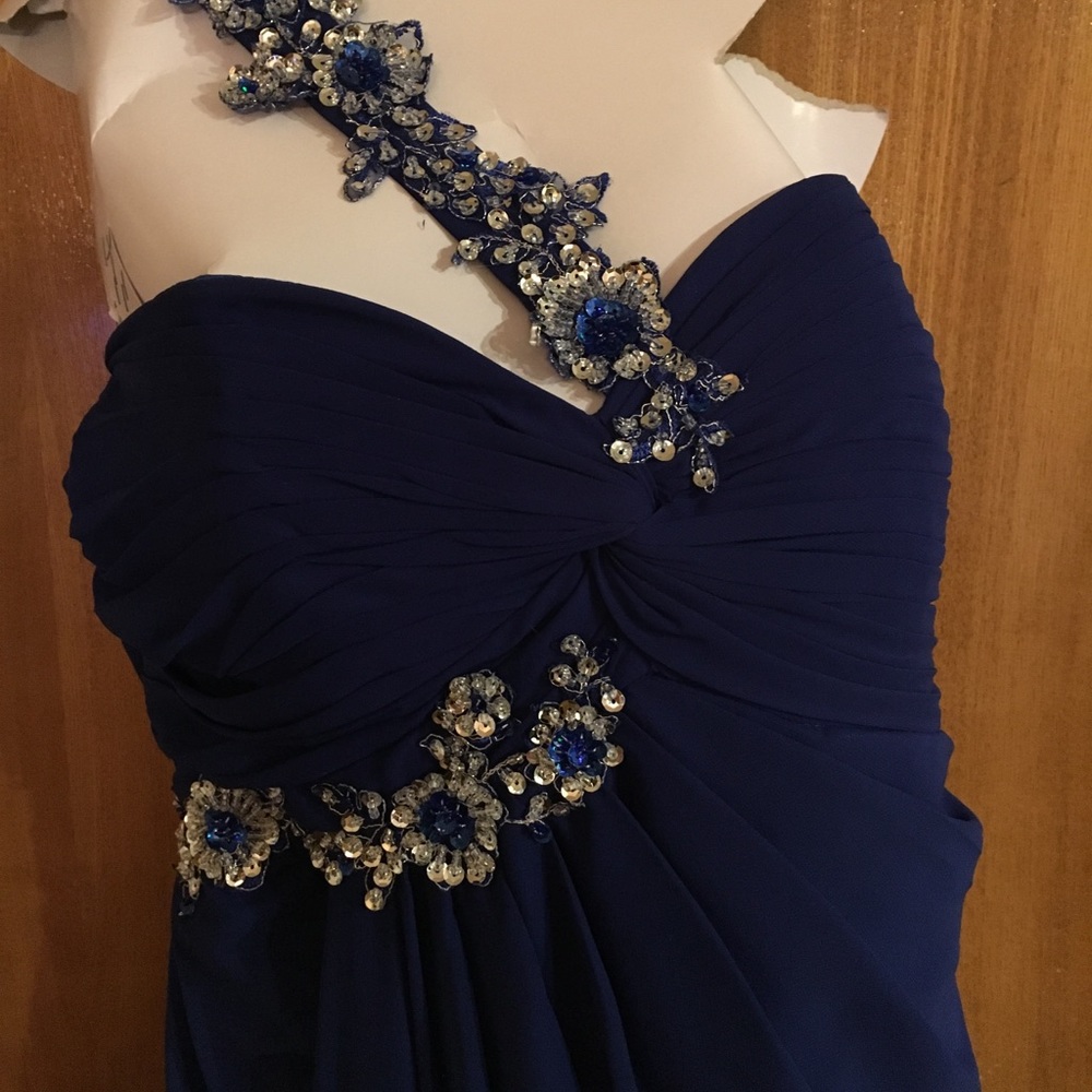 Navy Chiffon Floor Length Gown
